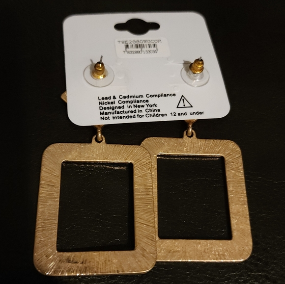 Gold & Orange Rectangular Earrings - Picture 2 of 2